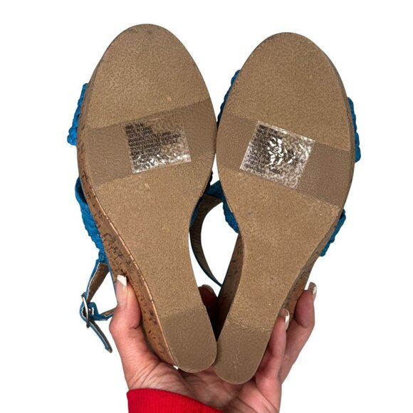 Mudd Peep-Toe Blue Platform Cork Wedge Sandals Womens Boho US Size 7.5 M - Picture 8 of 10